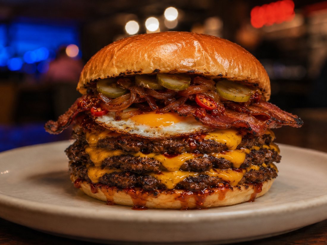 Big Jo — quadruple steak smashé, 4 cheddar, double bacon, œuf